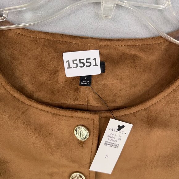 Talbots Dress Womens 2 Tan Tobacco Faux Suede Button Front Academia Quiet Luxury - Picture 14 of 14